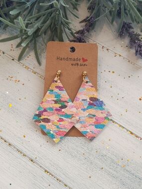 Handmade Colorful Multi-Color Diamond Leather Earrings
